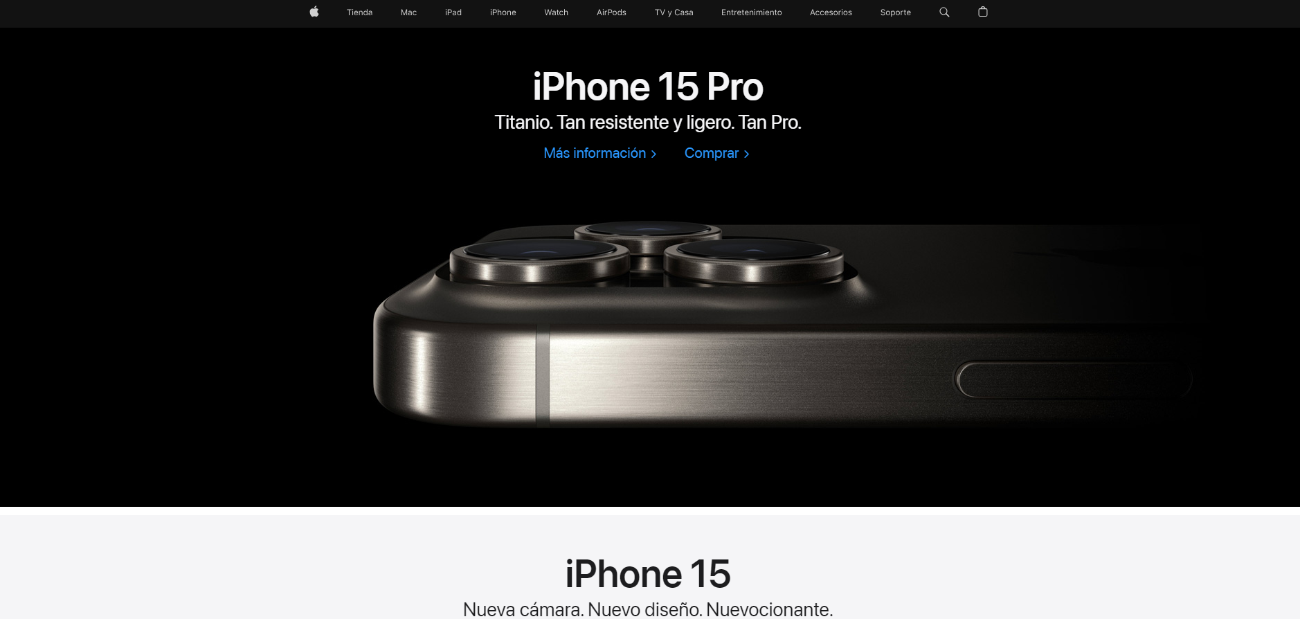 Screenshot de pagina web de Apple